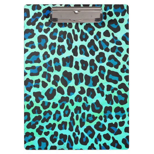 Leopard Schwarz und Aquamarin Klemmbrett (Vorderseite)