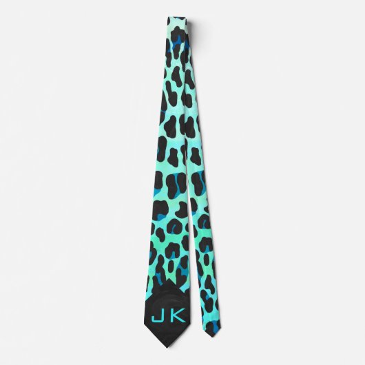 Leopard Schwarz und Aquamarin Krawatte (Vorderseite)