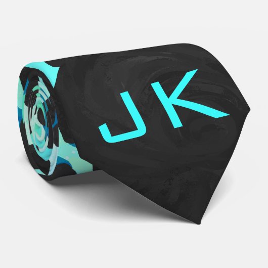 Leopard Schwarz und Aquamarin Krawatte (Gerollt)