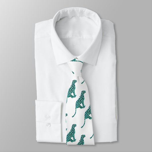 Leopard Schwarz und Aquamarin Krawatte (Gebunden)