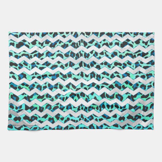 Leopard Schwarz und Aquamarin Küchentuch (Horizontal)