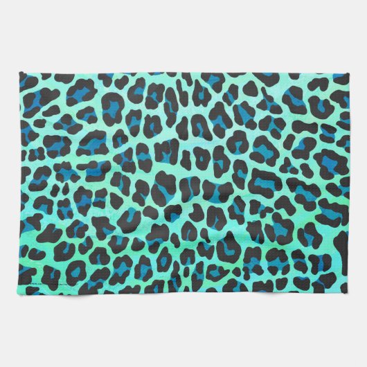Leopard Schwarz und Aquamarin Küchentuch (Horizontal)