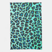 Leopard Schwarz und Aquamarin Küchentuch (Vertikal)