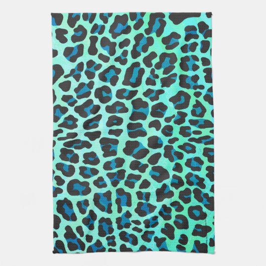 Leopard Schwarz und Aquamarin Küchentuch (Vertikal)