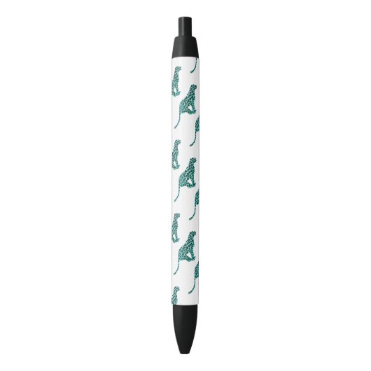 Leopard Schwarz und Aquamarin Kugelschreiber (Vorderseite Vertikal)