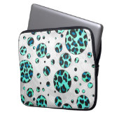 Leopard Schwarz und Aquamarin Laptopschutzhülle (Vorderseite Links)