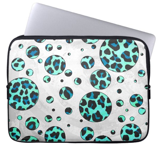 Leopard Schwarz und Aquamarin Laptopschutzhülle (Vorderseite)
