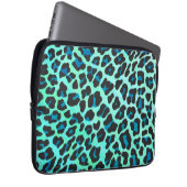 Leopard Schwarz und Aquamarin Laptopschutzhülle (Vorne Rechts)