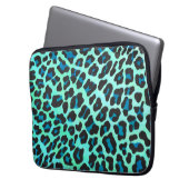Leopard Schwarz und Aquamarin Laptopschutzhülle (Vorderseite Links)