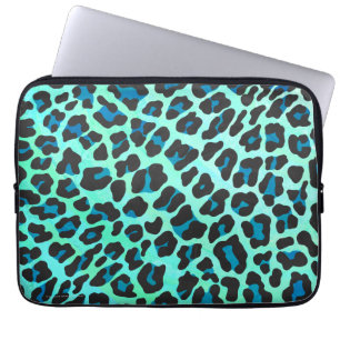 Leopard Schwarz und Aquamarin Laptopschutzhülle
