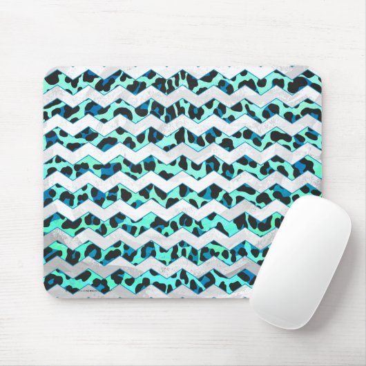 Leopard Schwarz und Aquamarin Mousepad (Mit Mouse)