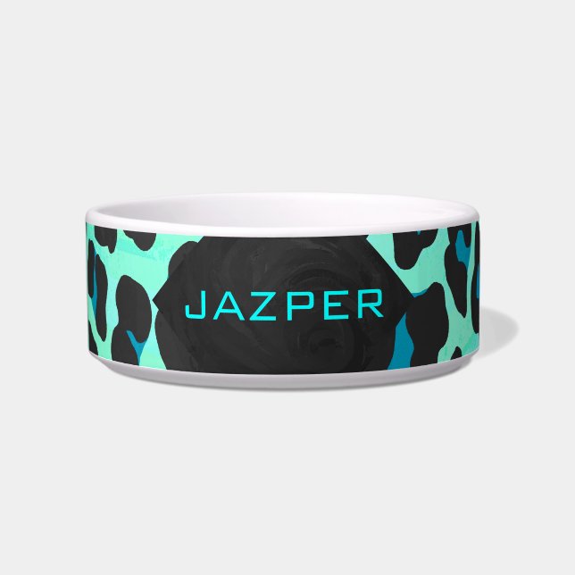 Leopard Schwarz und Aquamarin Napf (Vorderseite)