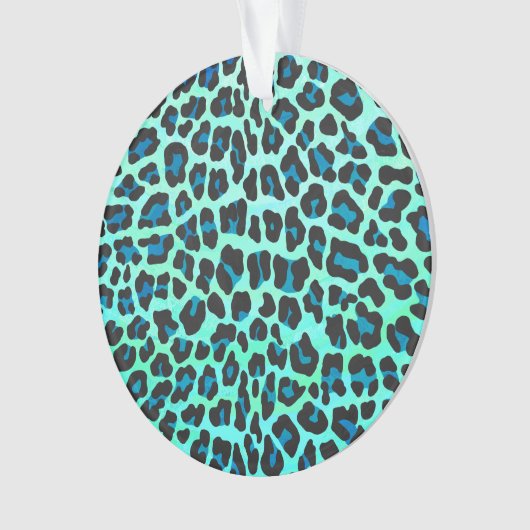 Leopard Schwarz und Aquamarin Ornament (Vorderseite)