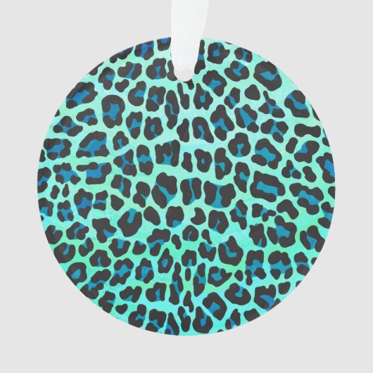 Leopard Schwarz und Aquamarin Ornament (Vorderseite)