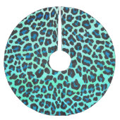 Leopard Schwarz und Aquamarin Polyester Weihnachtsbaumdecke (Vorderseite)