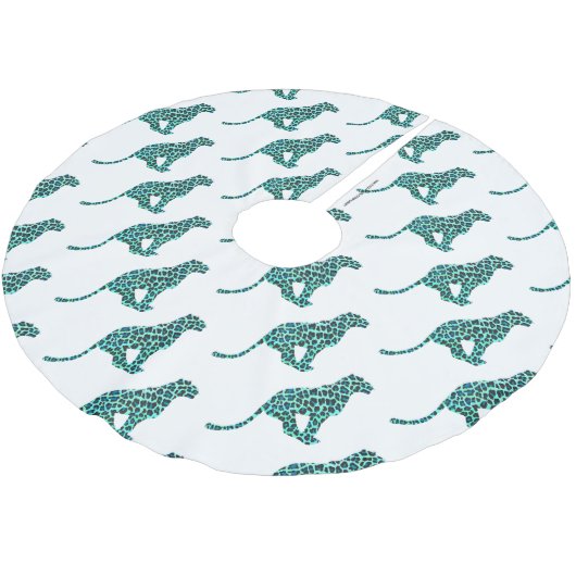 Leopard Schwarz und Aquamarin Polyester Weihnachtsbaumdecke (Schrägansicht)