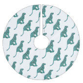Leopard Schwarz und Aquamarin Polyester Weihnachtsbaumdecke (Vorderseite)