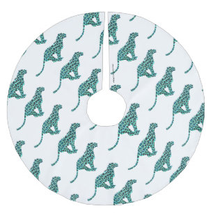 Leopard Schwarz und Aquamarin Polyester Weihnachtsbaumdecke