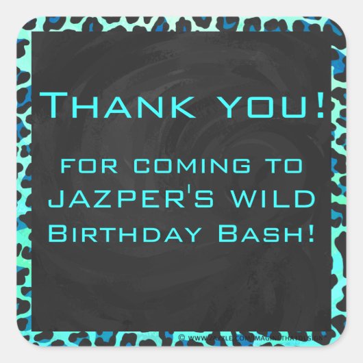 Leopard Schwarz und Aquamarin Quadratischer Aufkleber (Vorderseite)