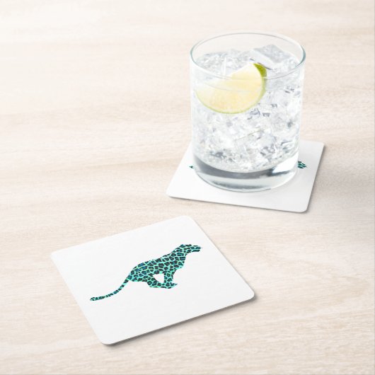 Leopard Schwarz und Aquamarin Rechteckiger Pappuntersetzer (Vor Ort)