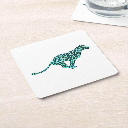 Leopard Schwarz und Aquamarin Rechteckiger Pappuntersetzer (angewinkelt)