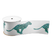 Leopard Schwarz und Aquamarin Satinband (Spule)