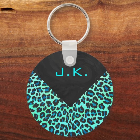 Leopard Schwarz und Aquamarin Schlüsselanhänger (Vorderseite)