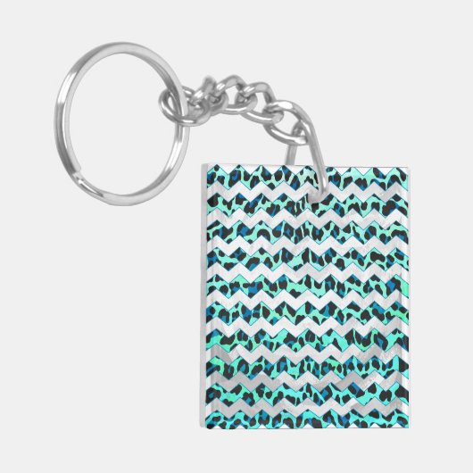 Leopard Schwarz und Aquamarin Schlüsselanhänger (Vorderseite links)