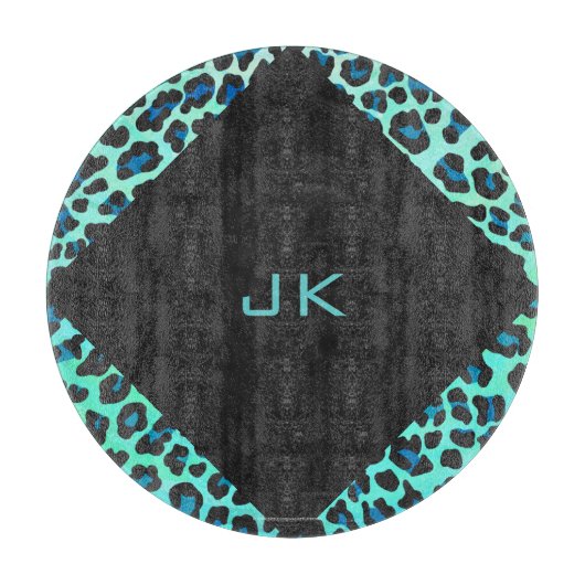 Leopard Schwarz und Aquamarin Schneidebrett (Vorderseite)