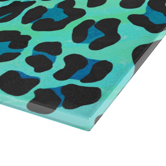 Leopard Schwarz und Aquamarin Schneidebrett (Ecke)