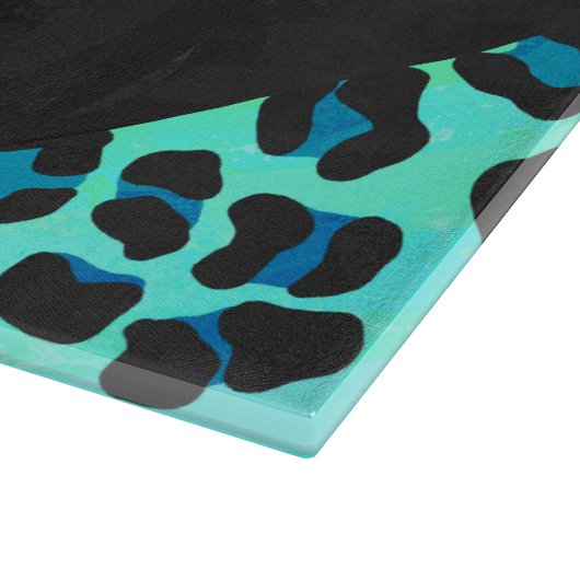 Leopard Schwarz und Aquamarin Schneidebrett (Ecke)