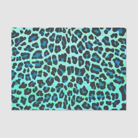 Leopard Schwarz und Aquamarin Seidenpapier (Vorderseite)