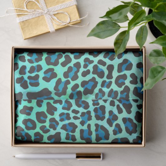 Leopard Schwarz und Aquamarin Seidenpapier (Geschenk)