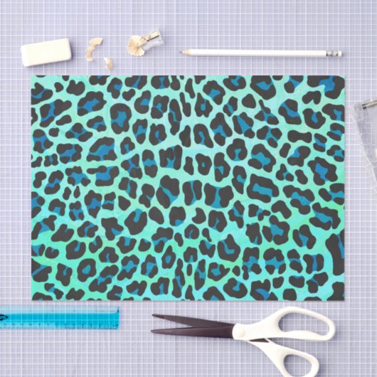 Leopard Schwarz und Aquamarin Seidenpapier (Handwerk)