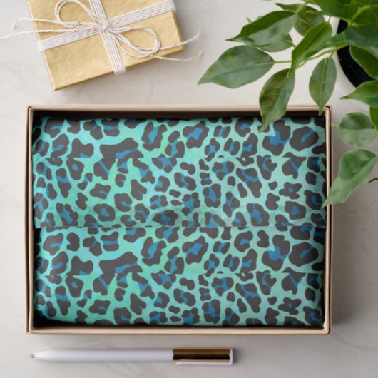 Leopard Schwarz und Aquamarin Seidenpapier (Geschenk)