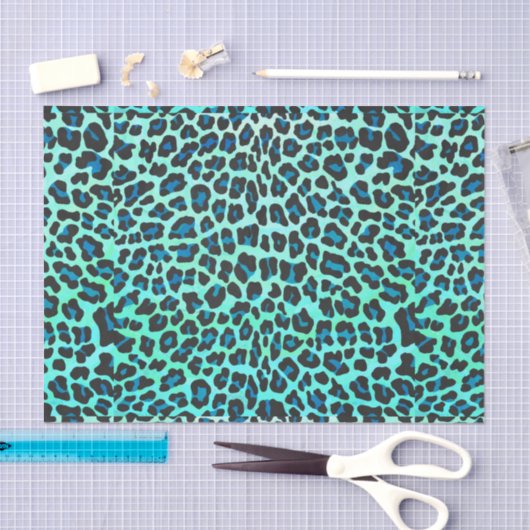 Leopard Schwarz und Aquamarin Seidenpapier (Handwerk)