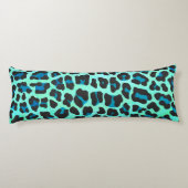 Leopard Schwarz und Aquamarin Seitenschläferkissen (Rückseite)