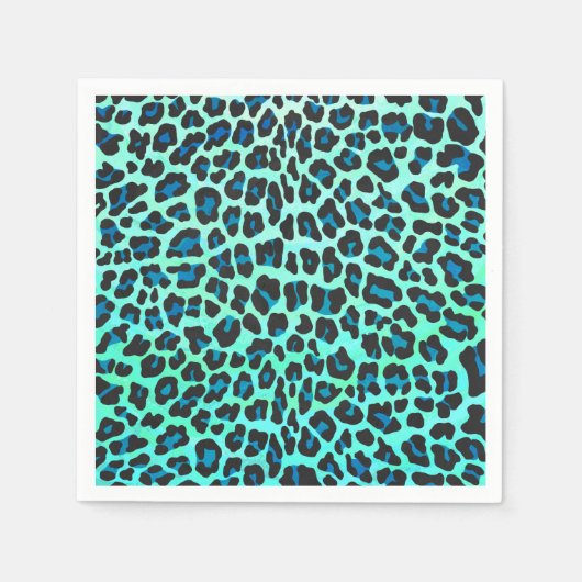Leopard Schwarz und Aquamarin Serviette (Vorderseite)