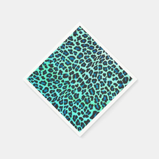 Leopard Schwarz und Aquamarin Serviette (Ecke)