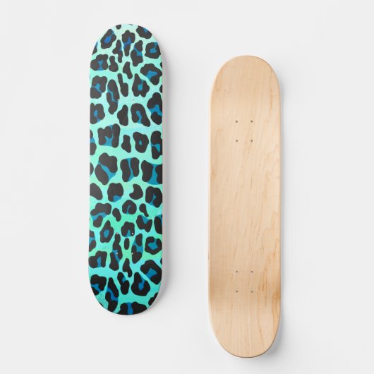 Leopard Schwarz und Aquamarin Skateboard (Vorderseite)