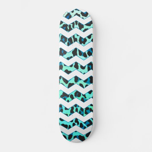 Leopard Schwarz und Aquamarin Skateboard (Vorderseite)