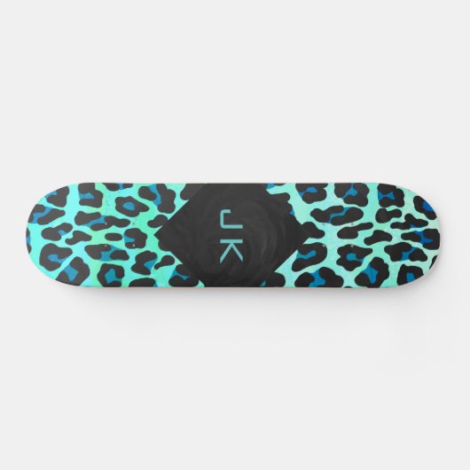 Leopard Schwarz und Aquamarin Skateboard (Horizontal)