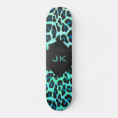 Leopard Schwarz und Aquamarin Skateboard (Vorderseite)