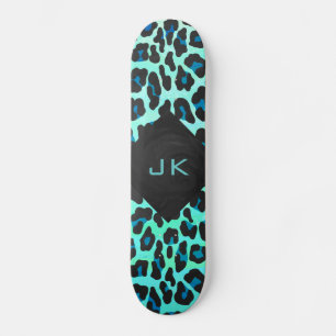Leopard Schwarz und Aquamarin Skateboard
