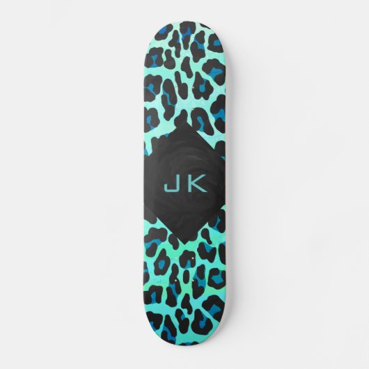 Leopard Schwarz und Aquamarin Skateboard (Vorderseite)