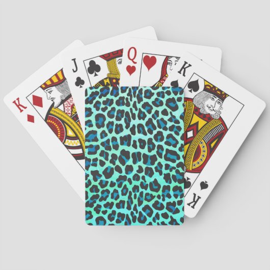 Leopard Schwarz und Aquamarin Spielkarten (Rückseite)