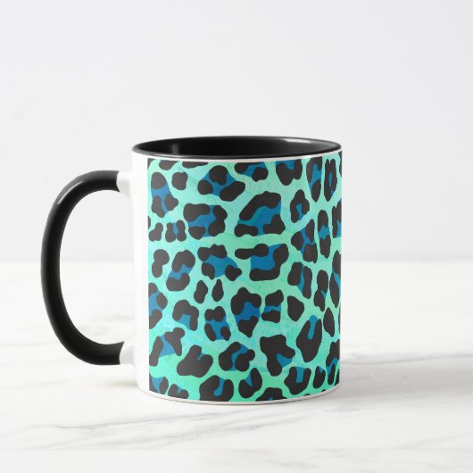 Leopard Schwarz und Aquamarin Tasse (Links)