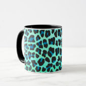 Leopard Schwarz und Aquamarin Tasse (Vorderseite Links)