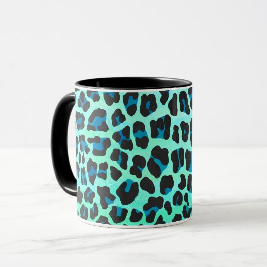 Leopard Schwarz und Aquamarin Tasse (Vorderseite Links)