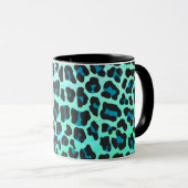 Leopard Schwarz und Aquamarin Tasse (VorderseiteRechts)